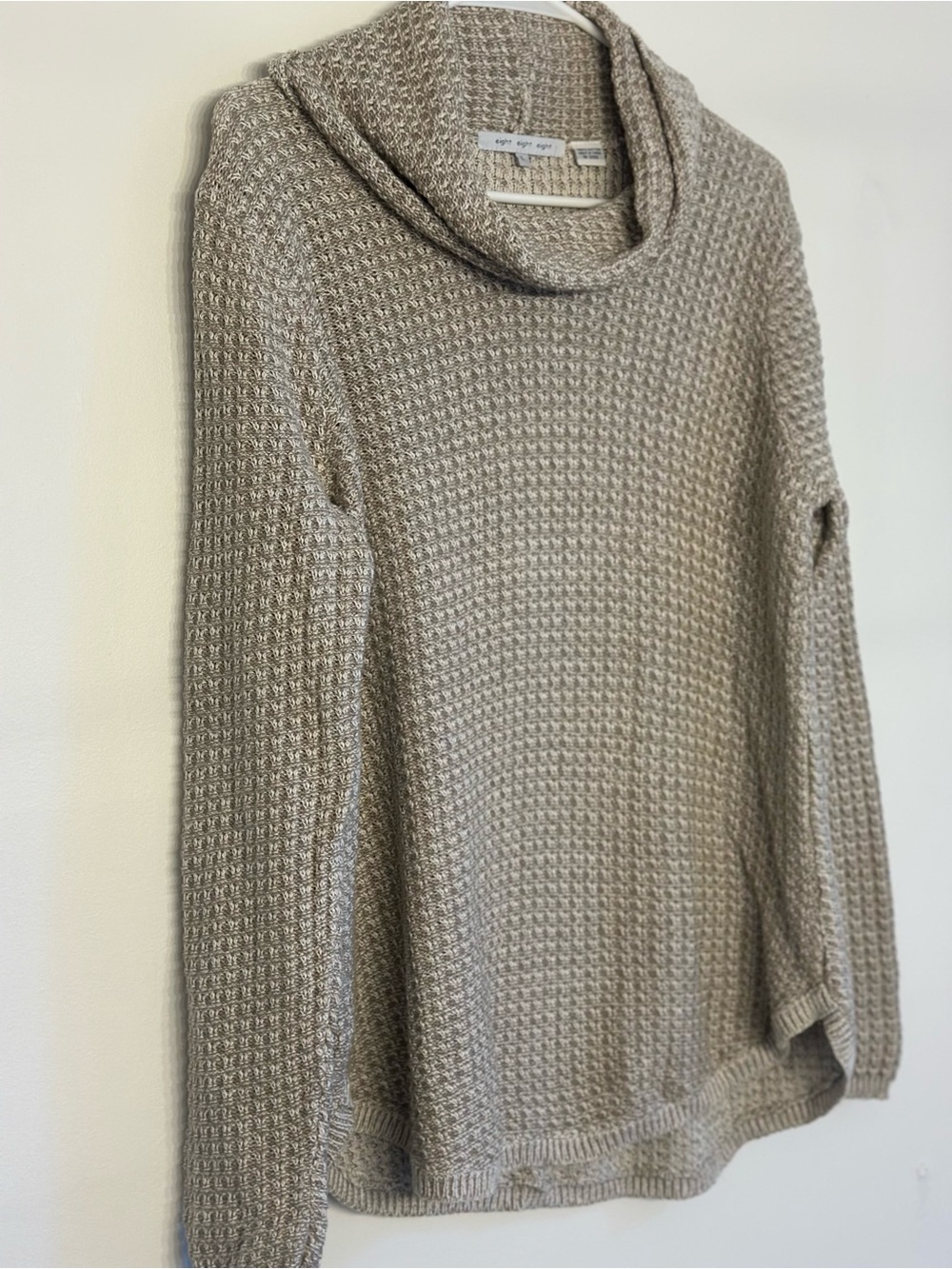 Eight Eight Eight Women’s Large Cowl Neck Textured Knit Cotton Sweater Taupe